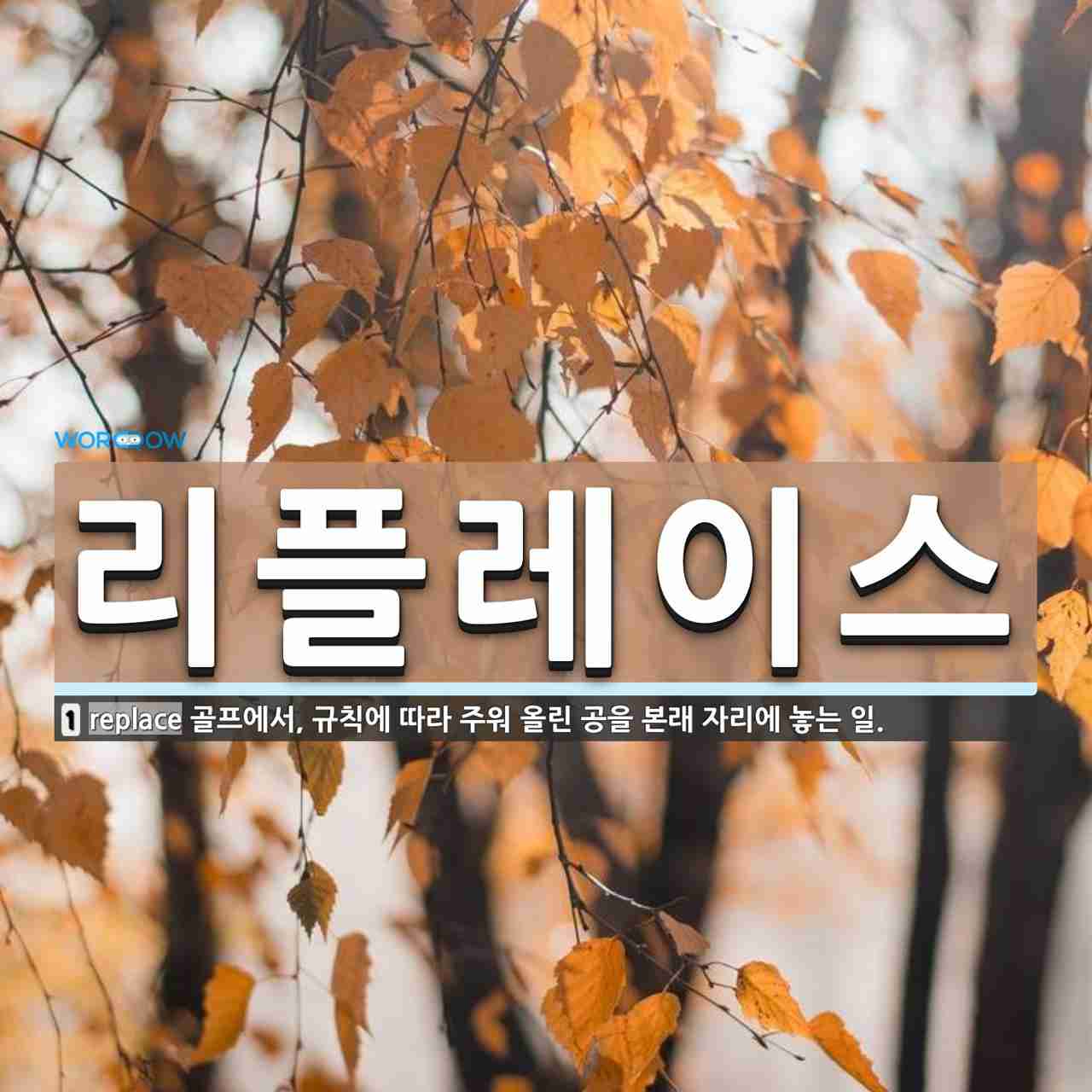 리플레이스 뜻: 골프에서, 규칙에 따라 주워 올린 공을 본래 자리에 놓는 일.