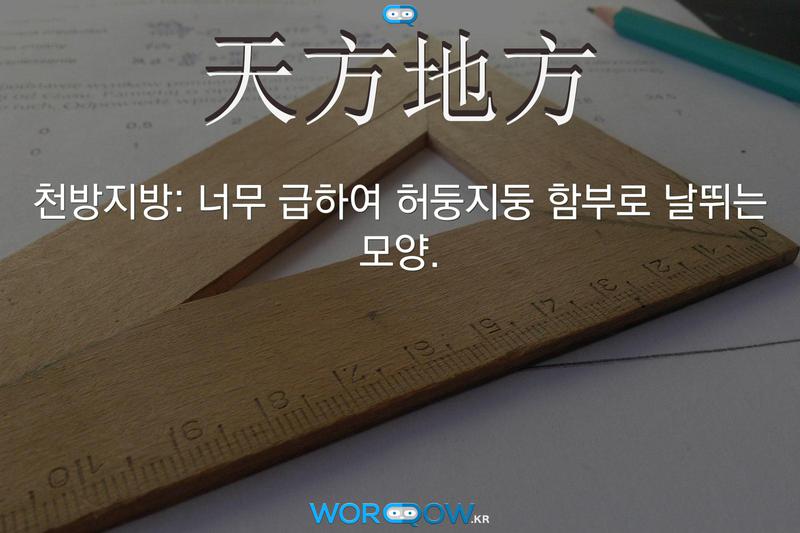 天方地方(천방지방)의 의미: 너무 급하여 허둥지둥 함부로 날뛰는 모양.