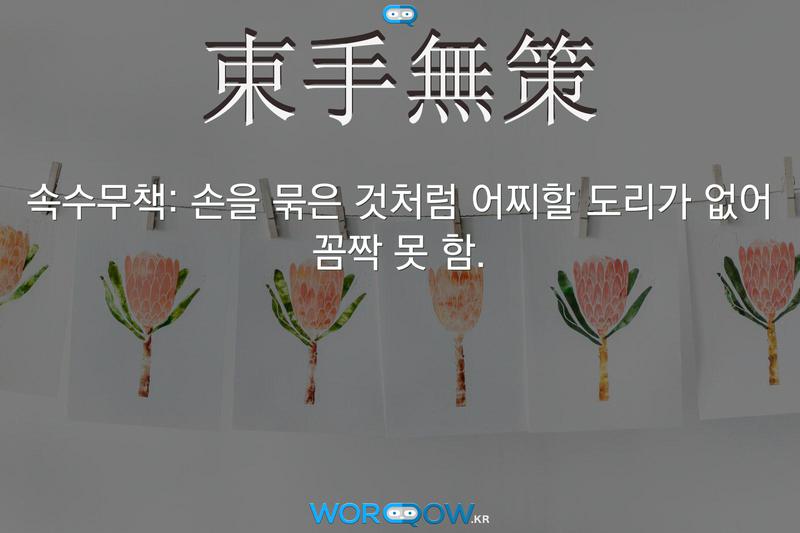 束手無策(속수무책)의 의미: 손을 묶은 것처럼 어찌할 도리가 없어 꼼짝 못 함.