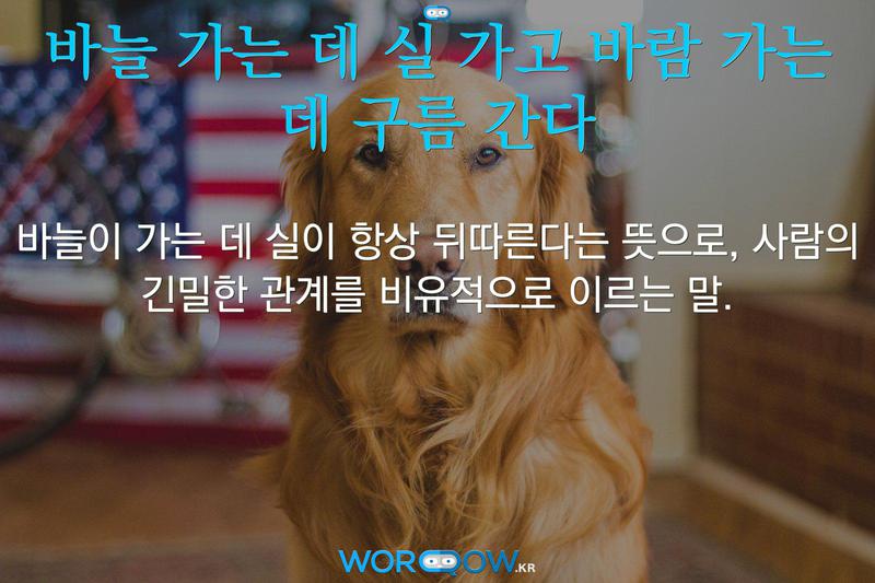 바늘 가는 데 실 가고 바람 가는 데 구름 간다: 바늘이 가는 데 실이 항상 뒤따른다는 뜻으로, 사람의 긴밀한 관계를 비유적으로 이르는 말.