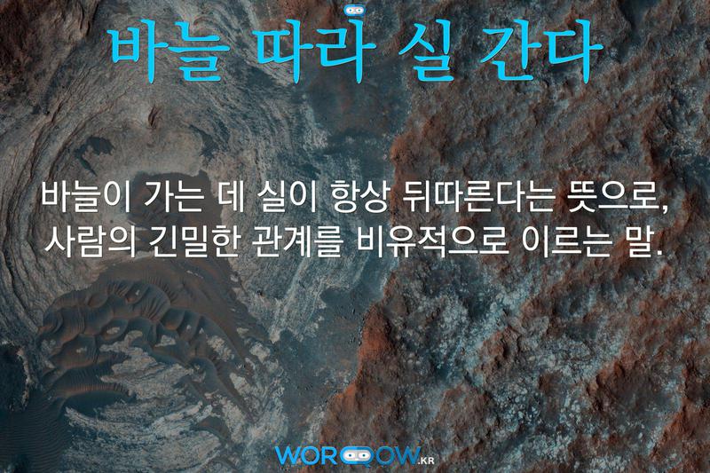 바늘 따라 실 간다: 바늘이 가는 데 실이 항상 뒤따른다는 뜻으로, 사람의 긴밀한 관계를 비유적으로 이르는 말.